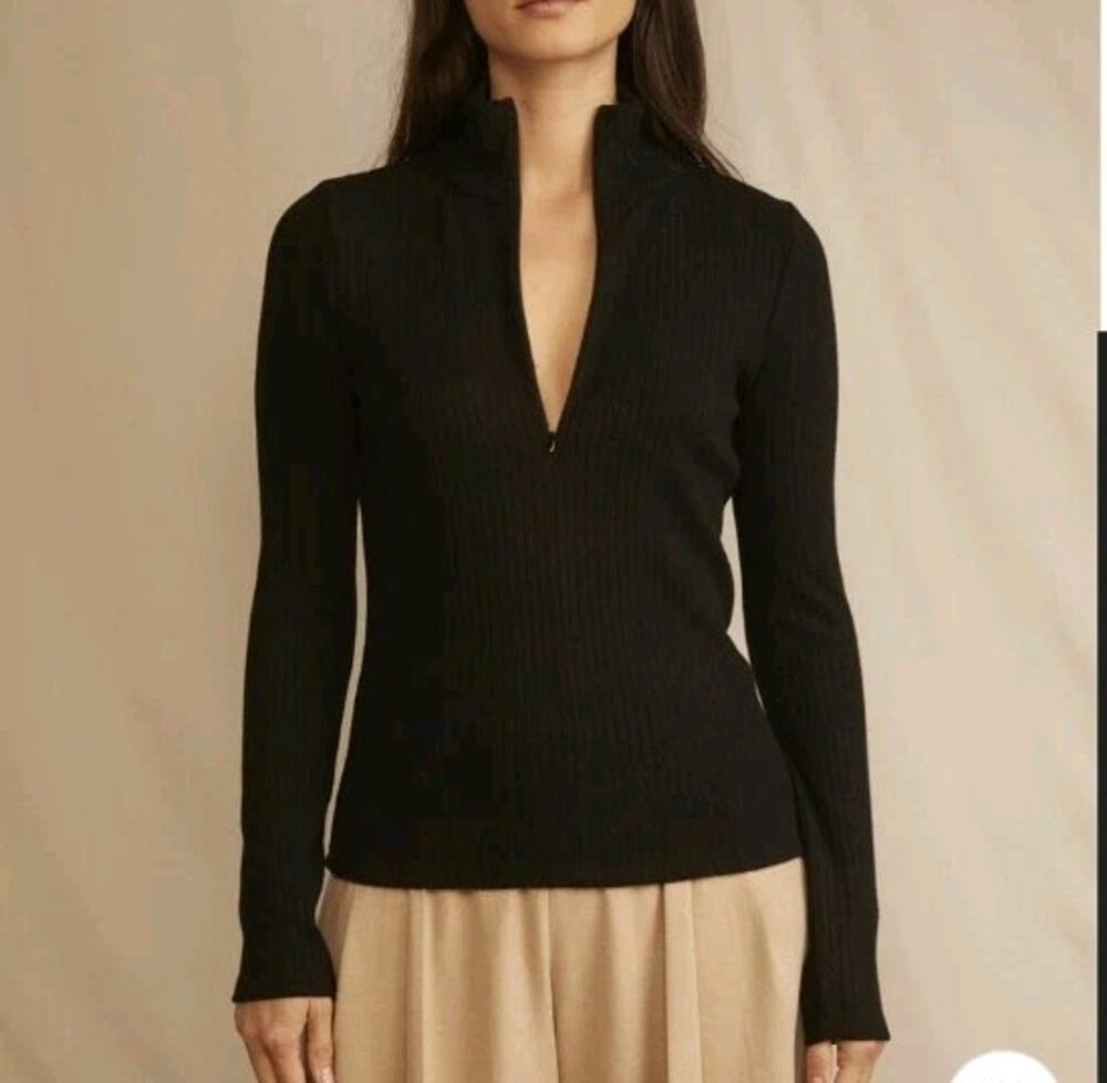 Vince Ribbed Half-Zip Mock Neck Sweater XS Black Minimalist Elevated Basics